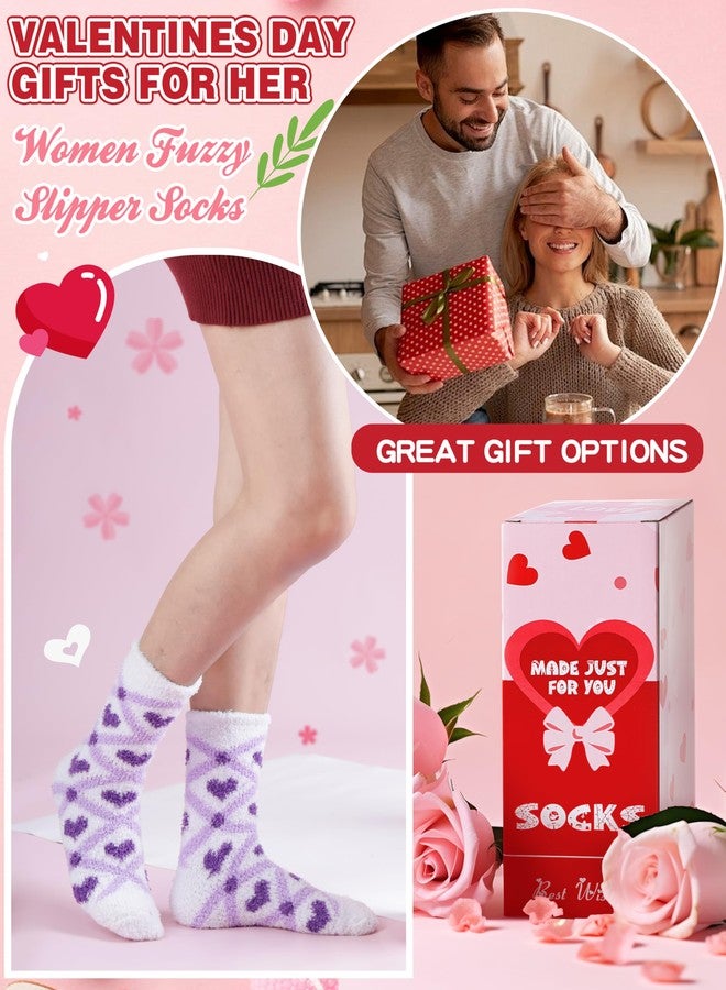Sandsuced Womens Fuzzy Fluffy Socks Warm Cozy Winter Slipper Thick Crew Fleece Comfy Sleep Plush Heart Socks 5 Pairs Christmas Stocking Stuffers (Purple Heart Stripe,M) - Image 2